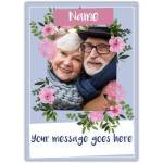 Personalised Photo Card With Purple Floral Frame And Custom Message Option