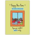 Happy New Home Window View of Colourful Houses Humorous Greeting Card