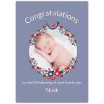 Personalised Congratulations Christening Card for Baby Boy with Red Floral Frame and Photo Upload