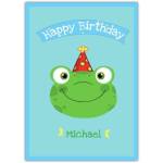 Personalised Happy Birthday Card with Frog Wearing Party Hat for Kids