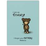 Happy Belated Birthday Teddy Bear Holding Flower Apology Card