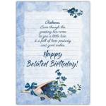 Personalised Belated Birthday Card Blue Flower Bouquet Design with Loving Message