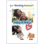 Happy Birthday Card for Boyfriend with Custom Photos and Cute Cats Holding Heart Balloon