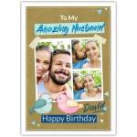Personalised Happy Birthday Card for Husband with Photo Collage and Cute Birds Design