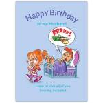 Funny Happy Birthday Card for Husband with Snoring Man Illustration