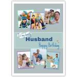 Personalised Happy Birthday Card for Husband with 6 Photo Frames Grey Design