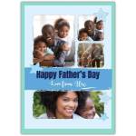 Personalised Happy Fathers Day Card Blue Stars Watercolour Photo Collage Design