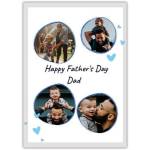 Personalised Happy Fathers Day Card with Four Photo Frames and Blue Hearts Design