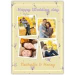 Personalised Happy Wedding Day Photo Collage Card with Yellow Floral Background