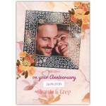 Personalised Anniversary Photo Frame Card with Floral Design and Custom Text
