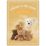 Welcome to the World Sweet Little Boy New Baby Teddy Bears Card Personalised
