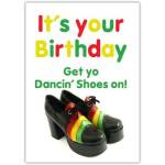 Happy Birthday Disco Platform Shoes Card with Colourful Message and Fun 1970s Style