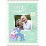 Personalised Happy Anniversary Photo Upload Card with Kissing Blue Rabbits for Mum and Dad