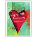 Happy 20th Anniversary Mum and Dad Red Heart Design Greeting Card