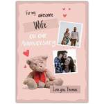 Personalised Anniversary Card for Wife with Teddy Bear and Two Photo Uploads