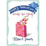 Personalised 25th Anniversary Card with Hearts and Gift Bag Design