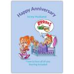 Funny Husband Anniversary Card with Snoring Cartoon and Loving Message