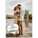 Anniversary Photo Upload Greeting Card with White Heart for Husband