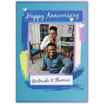 Personalised Blue Brush Stroke Photo Upload Happy Anniversary Card