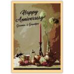 Vintage Anniversary Greeting Card with Teapot Candle and Pears for Grandma and Grandpa