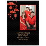 Personalised Chinese New Year Photo Card Red and Black Lanterns Design with Gold Text