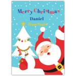 Personalised Merry Christmas Santa and White Tree Kids Greeting Card