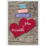 Personalised Wooden Felt Hearts Happy Anniversary Card