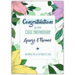 Congratulations Civil Partnership Card with Tropical Flowers Border Design