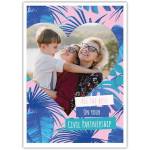 Civil Partnership Tropical Heart Photo Upload Greeting Card with Floral Design