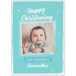Personalised Blue Stars Christening Card with Photo Upload for Granddaughter