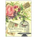 Shabby Chic Vintage Birdcage Anniversary Card for Grandma and Grandpa with Roses and Postmark Design