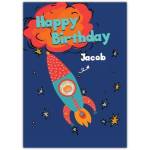Personalised Happy Birthday Rocket and Astronaut Boys Card with Space Theme