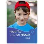 Personalised Bar Mitzvah Card Blue Star of David Photo Upload Mazel Tov Greeting Card