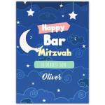 Happy Bar Mitzvah Card for Son Blue Moon and Stars Night Sky Design