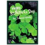 Personalised St. Patrick's Day Shamrocks Greeting Card with Family Name on Front