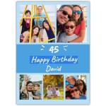 Personalised Blue Photo Collage Happy 45th Birthday Card