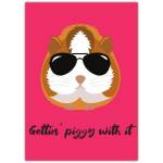 Gettin Piggy Wit It Funny Guinea Pig Love Greeting Card in Pink