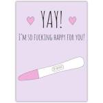 Funny Pregnancy Congratulations Card with Positive Test and Pink Hearts