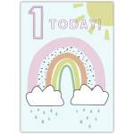 First Birthday Rainbow and Sun Greeting Card for One Year Old Celebration