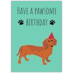 Pawsome Sausage Dog Birthday Card with Party Hat and Paw Print Design