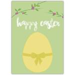 Happy Easter Yellow Egg with Bow and Floral Garland Greeting Card