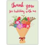 Thank You Card with Colourful Flower Bouquet and Bubbling Text Design