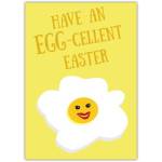 Egg-cellent Easter Pun Greeting Card with Happy Fried Egg Design in Yellow