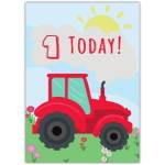Red Tractor One Today Birthday Card for Baby or Toddler First Birthday