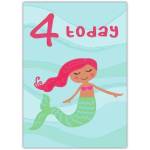 4th Birthday Card for Girls with Cute Mermaid and Sea Design