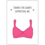Funny Thank You Card with Pink Bra Illustration and Supportive Message