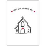Romantic Wedding Couple Card with Church Illustration and Can't Wait to Marry You Message