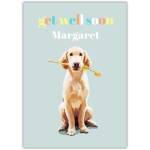 Get Well Soon Card Personalised Golden Retriever Dog Holding Flower Design