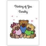 Thinking of You Teddy Bears Hugging Cute Personalised Greeting Card