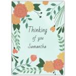 Thinking of You Personalised Floral Border Greeting Card in Soft Blue